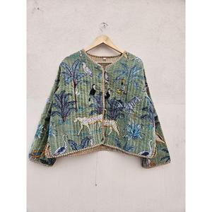 TNT Otoño Elegante Chaqueta Blanca Bordada Diseño Floral Suzani Algodón Fleece Acolchado Sólido Invierno Tweed Corto Impreso Botón - Product Image 1