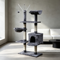 Arbre à chat multi-niveaux avec poteaux à gratter en sisal, hamac, niche pour chat et balles suspendues, grande tour pour chat d'intérieur pour chatons et chats