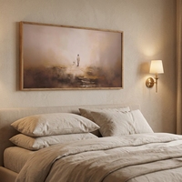 Aurlan Jesus Christian Tableau mural encadré (40x20) Impression abstraite Jésus Bon Pasteur Parabole Aquarelle sur toile Grande taille Neutre