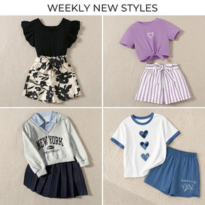 เสื้อผ้าเด็กขายส่งแบบคละแบบ ชุดฤดูร้อนสำหรับเด็กเล็ก เด็กชาย เด็กหญิง เสื้อยืด กางเกงขาสั้น กระโปรง ชุดเซ็ต 2 ชิ้น - Product Image 4