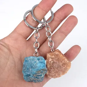 Custom natural crystal stones keychain raw rough crystals healing stones keychains souvenir wholesale