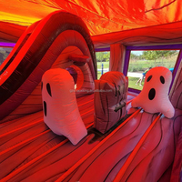 Château gonflable commercial d'extérieur pour enfants, thème ferme de citrouilles d'Halloween, avec toboggan