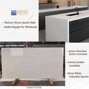 20mm 30mm Grote Formaat Nova Witte Engineered <span class=keywords><strong>Quartz</strong></span> Plaat met Zachte Aders voor Keukenbladen/Projecten - Product Image 1