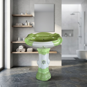 Ensemble de lavabo en céramique carré décoratif vert style farmhouse avec piédestal mural complet - Product Image 3