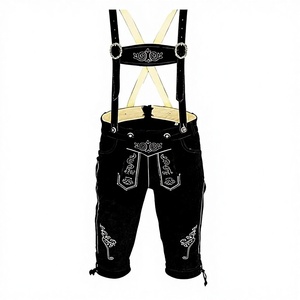 Lederhosen Premium Noir Oktoberfest Montagne en Cuir Brodé pour Hommes, Tailles EU 46 à 62 - Product Image 1