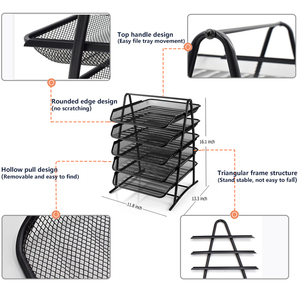 <span class=keywords><strong>Plateau</strong></span> de <span class=keywords><strong>bureau</strong></span> pliable en maille métallique, organiseur de <span class=keywords><strong>bureau</strong></span> en maille métallique noire à 5 niveaux - Product Image 2