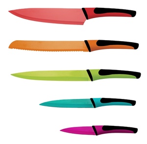 5 Pcs plastic handle kitchen vegetable and fruit knife set - colorful non-stick stainless steel kitchen knife set
