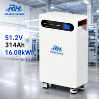 Batterie de stockage solaire hybride murale empilable RUNHANG HFL-314 LiFePO4 16 kWh 51,2 V 314 Ah avec bande LED intelligente CAN 10-20 kW