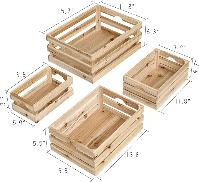 Juego de 4 cajas de madera grandes Cajas de almacenamiento de oficina sin terminar Cajas de almacenamiento de madera de abeto