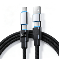 Cable de Carga USB 4 en 1 PD100W con Pantalla LED de Potencia en Tiempo Real, Cable Trenzado Multi Interfaz, Carga Rápida y Transferencia de Datos para iPhone 18