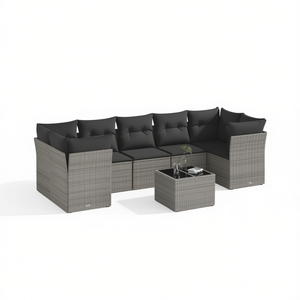 Ensemble de canapés de jardin modulaires en rotin gris, 6 places, mobilier d'extérieur, design contemporain - Product Image 1