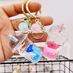 Cute Oily Pearl Milk Tea <b>Floating</b> Liquid Keychain Bag Pendant Cartoon Cup Drink Bottle Keychain Girl Key Chain Gift - Product Image 3