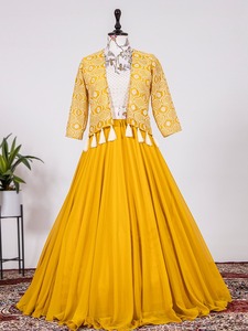 Lehenga Choli-ropa de boda con Koti, bordado elegante de Georgette, proveedor al por mayor - Product Image 4
