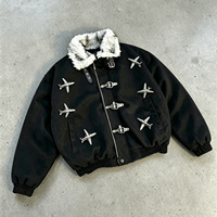 Veste bomber en toile pour homme Ouna avec logo personnalisé, doublure en fourrure épaisse pour l'hiver, style rétro, fermeture éclair