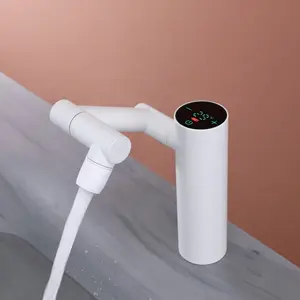Dijital ekran 360 derece dönen banyo havzası musluk beyaz elektrikli akıllı mikser dokunmatik su musluklar ile touchless sensörü