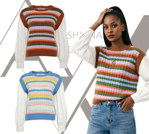 Chic Rainbow Striped Vest Vibrant Terracotta Ribbed Knit Tank Top Cozy <strong>Slouchy</strong> <strong>Jumper</strong> Y2K Aesthetic Sleeveless Sweater for Women - Product Image 4