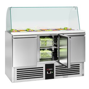 GGM gastro saladette ประตู Cooling-1368mm-Triple โต๊ะแบบพรีเมี่ยม, ด้านบนเป็นกระจกสูง-A +++ ประหยัดพลังงาน-ละลายน้ำแข็งอัตโนมัติสำหรับ - Product Image 1