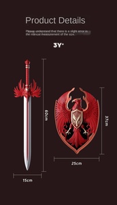 Lot de 4 sabres et boucliers de jeu de rôle en mousse PU, style Oiseau Vermilion des Quatre Bêtes Sacrées, légers, 23,62 pouces - Product Image 2