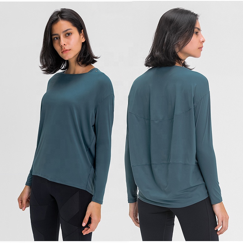 Women Long Sleeve Workout Gym Shirts Loose Fit Yoga Running Athletic Tops Quick Dry Fitness Sports T Shirt
