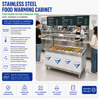 Lemari Pemanas Makanan Stainless Steel Bain Marie Meja Uap Pelindung Kaca Suhu Dapat Diatur Stasiun Penyajian Prasmanan