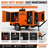 Compresseur d'air à vis diesel portable KAISHAN KSCY-425/10, 10 bars, 150 PSI, pour la construction, le forage de roches, les carrières