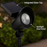 Projecteur solaire intégré noir en gros pour jardins, arbres et allées, LED 3000K 6lm, panneau 46x40mm, batterie AA Ni-MH