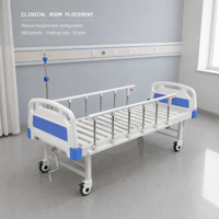 Lit d'hôpital manuel à manivelle simple avec bande de tête de lit en ABS, capacité de 170 kg, 4 prises pour poteaux IV, certifié CE ISO