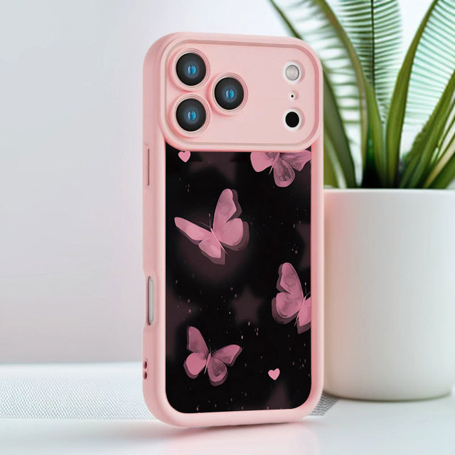 Original Pink Butterfly Print Ladder Lens Style Shockproof TPU Mobile Phone Cover Case for Iphone 12 13 14 15 16 17 18 Pro Max
