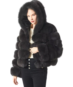 Veste à capuche en fourrure de renard véritable moelleux noir <span class=keywords><strong>manteau</strong></span> à capuche en fourrure épaisse de créateur pour femmes à la mode - Product Image 2