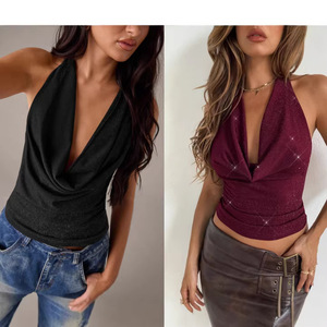 Top de Tubo Casual para Mujer, Estilo Europeo <span class=keywords><strong>y</strong></span> Americano, Cuello Halter, Tejido, Color Sólido, Ajustado, Espalda Descubierta, con Cordones - Product Image 1