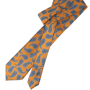 <span class=keywords><strong>Cravate</strong></span> d'affaires faite à la main pour hommes Cravates en <span class=keywords><strong>soie</strong></span> imprimée en satin personnalisé en gros avec motif cachemire bleu et <span class=keywords><strong>cravate</strong></span> sur fond doré - Product Image 3