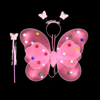 Ailes de papillon lumineuses pour filles, costume de cosplay, décoration dorsale, jouets LED, baguette magique merveilleuse, ensembles de fée aux fleurs pour fête d'anniversaire