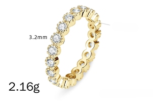 Venta al por mayor de joyería: Anillo de eternidad clásico unisex de moissanita completa VVS GRA de 1.2 ct con engaste de bisel de fuegos artificiales y corte redondo, chapado en oro de 14K. - Product Image 6