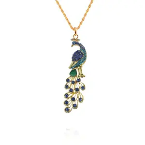 Beautiful Rhinestone Crystal Gold Plated Animal Peacock Shaped Pendant Charm Necklace For Women