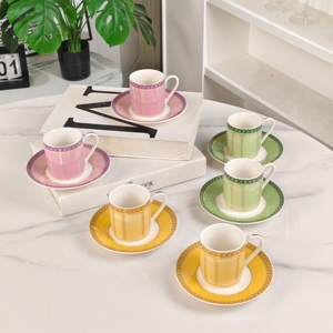 Juego de 6 Tazas y Platos de Porcelana Fina Italiana de Lujo, Minimalistas y Ecológicos, en Colores Mixtos, con Caja de Regalo - Product Image 3
