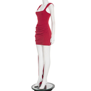 Viviblook D25DS586 Robe élégante pour femme, nouvelle collection, pour le travail, col carré, bretelles, sans manches, ruban, coupe ajustée, mini robe de soirée - Product Image 6