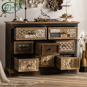 Mediterranean Style Vintage Wooden <b>Chest</b> Of Drawers Solid Wood Entryway <b>Storage</b> Cabinet Rectangle Durable Versatile - Product Image 2