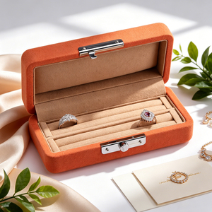 JINSKY Luxury Velvet Jewelry Case Custom Logo Wholesale Snap Closure Elegant Gift <b>Box</b> for <b>Rings</b> and Necklaces - Product Image 5