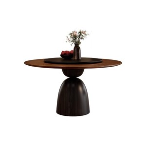 Juego de mesa y sillas de comedor de madera maciza estilo vintage, 6 piezas, redondo con mesa giratoria para comedor - Product Image 2