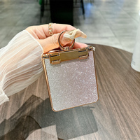 Coque de téléphone PC style féminin avec incrustation de diamants et paillettes dégradées pour Samsung Z Flip 3 4 5 6 7 8 avec support anneau et protection de charnière plaquée