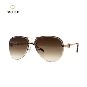OMELLE Factory Direct New Style Half Metal Frame Blue Lens Sun Glass Discount Sunglasses 2021 Popular Brand Made in China