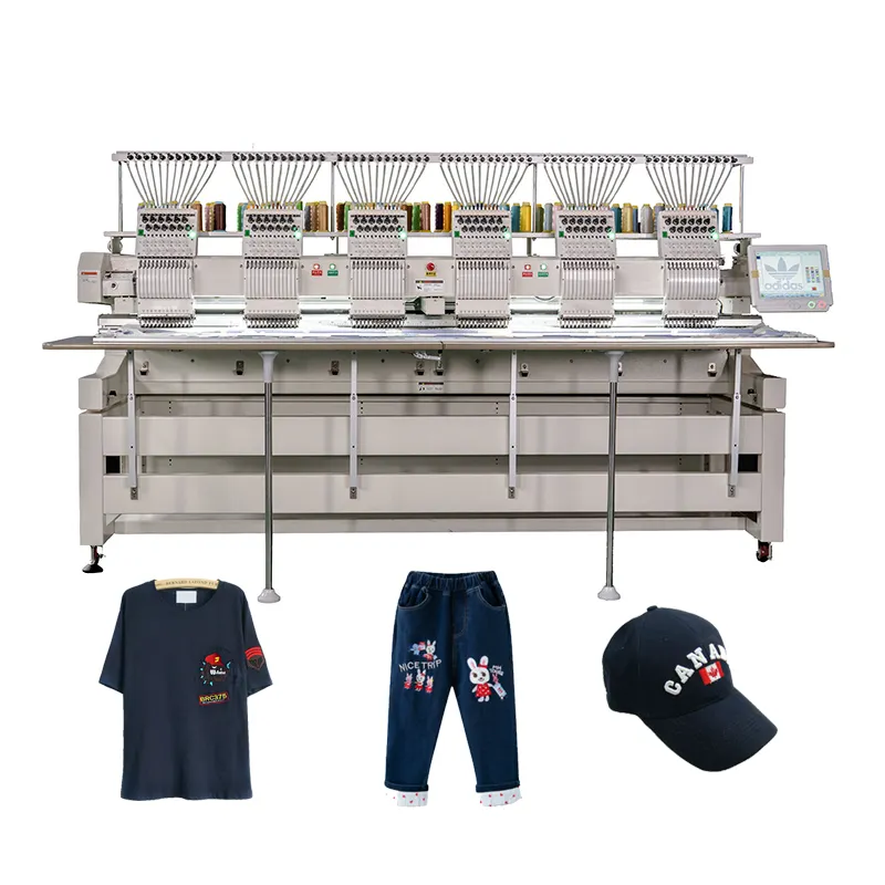 6 20 head flat sequence embroidery used machine 15 needle c shape 15 by 15 hoop T shirt logo Computerized embroidery machine