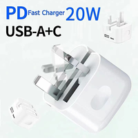 Chargeur mural USB A+C pliable 35W avec prise UK, chargeur rapide double port PD, distribution dynamique de l'énergie pour iPhone pour Samsung