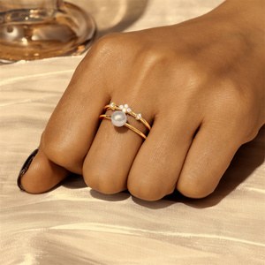 CANNER Anneaux ouverts en argent sterling 925 plaqué or 18 carats à double couche avec fleurs de perles et CZ pour femmes, bijoux personnalisés - Product Image 4