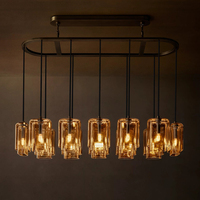 Lustre suspendu rectangulaire moderne de luxe en verre ambré de 54 pouces pour salle à manger et îlot de cuisine
