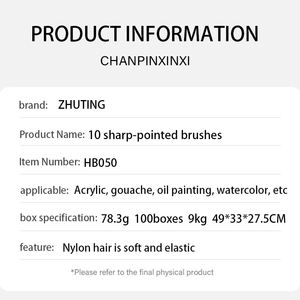 Ensemble de pinceaux d'artiste ronds à pointe pointue, 10 pièces, pour <span class=keywords><strong>dessin</strong></span> à l'aquarelle - Product Image 2