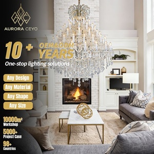 Lustre <span class=keywords><strong>de</strong></span> luxe élégant pour entrée <span class=keywords><strong>de</strong></span> grande propriété, hall <span class=keywords><strong>de</strong></span> <span class=keywords><strong>mariage</strong></span>, villa, en cristal K9 doré, à plusieurs niveaux - Product Image 1