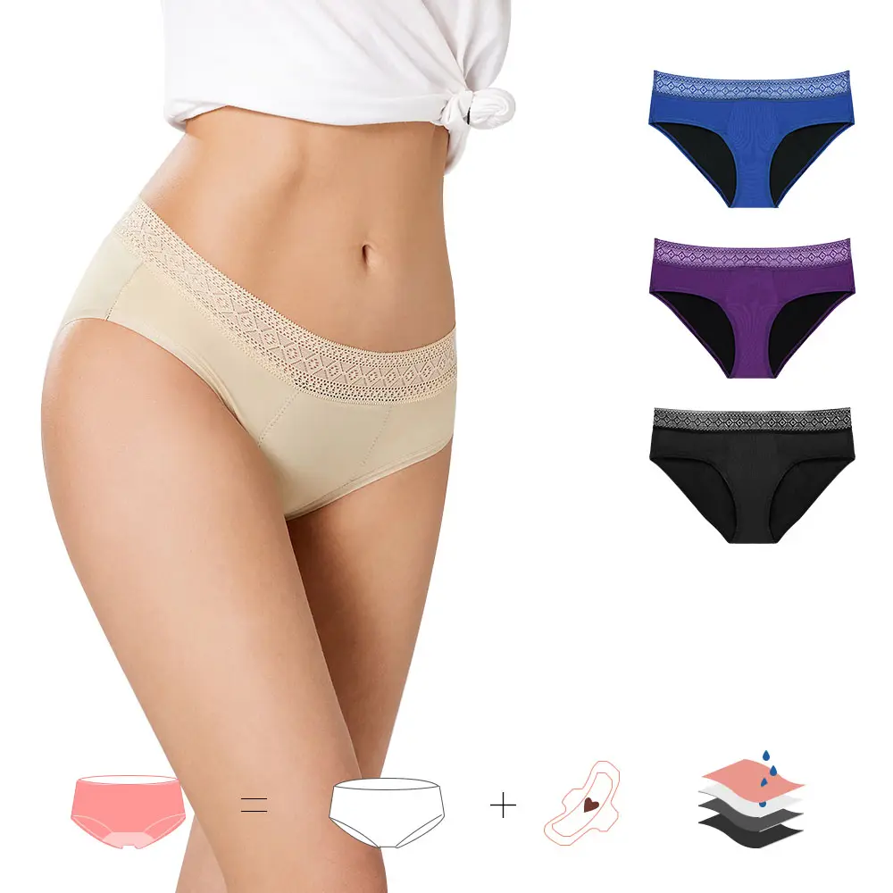 Grosir gratis sampel celana dalam wanita ukuran Plus periode putih kustom 4 lapis celana dalam anti bocor periode inkontinensia pakaian dalam menstruasi