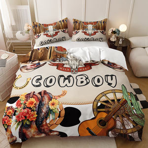 Ensemble <span class=keywords><strong>de</strong></span> housse <span class=keywords><strong>de</strong></span> couette 3 pièces en tissu microfibre imprimé en 3D, style moderne western cowboy, écologique, décoration <span class=keywords><strong>de</strong></span> maison <span class=keywords><strong>de</strong></span> ferme en bois - Product Image 6