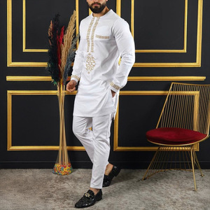 Costume de mariage pour <span class=keywords><strong>homme</strong></span> musulman, ensemble 2 pièces, style africain Jubba Thobe <span class=keywords><strong>avec</strong></span> pantalon pour le marié - Product Image 2
